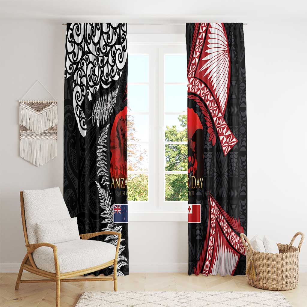 Tonga and New Zealand ANZAC Day Window Curtain Gallipoli Lest We Forget Ngatu Art Tribal and Maori Tattoo with Fern LT03 - Polynesian Pride