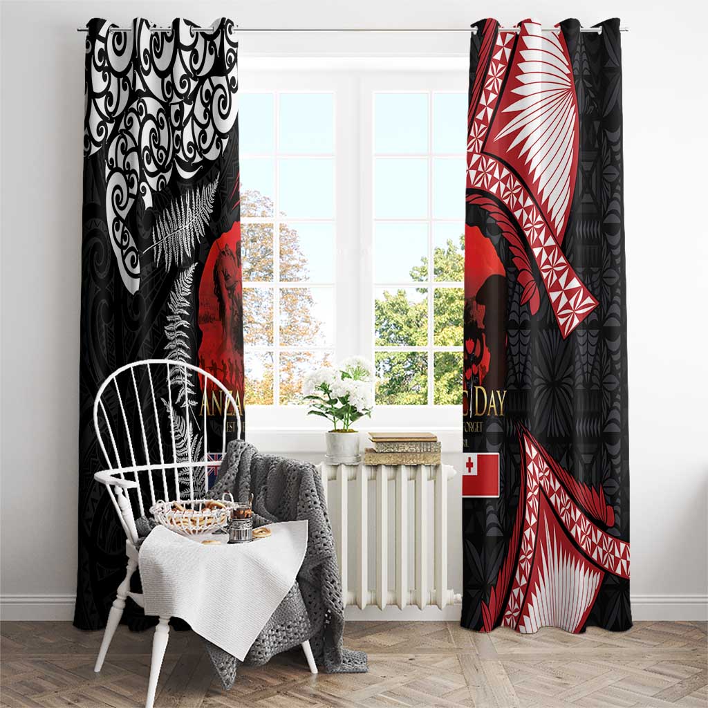 Tonga and New Zealand ANZAC Day Window Curtain Gallipoli Lest We Forget Ngatu Art Tribal and Maori Tattoo with Fern LT03 - Polynesian Pride