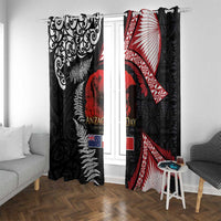 Tonga and New Zealand ANZAC Day Window Curtain Gallipoli Lest We Forget Ngatu Art Tribal and Maori Tattoo with Fern LT03 With Grommets Black - Polynesian Pride