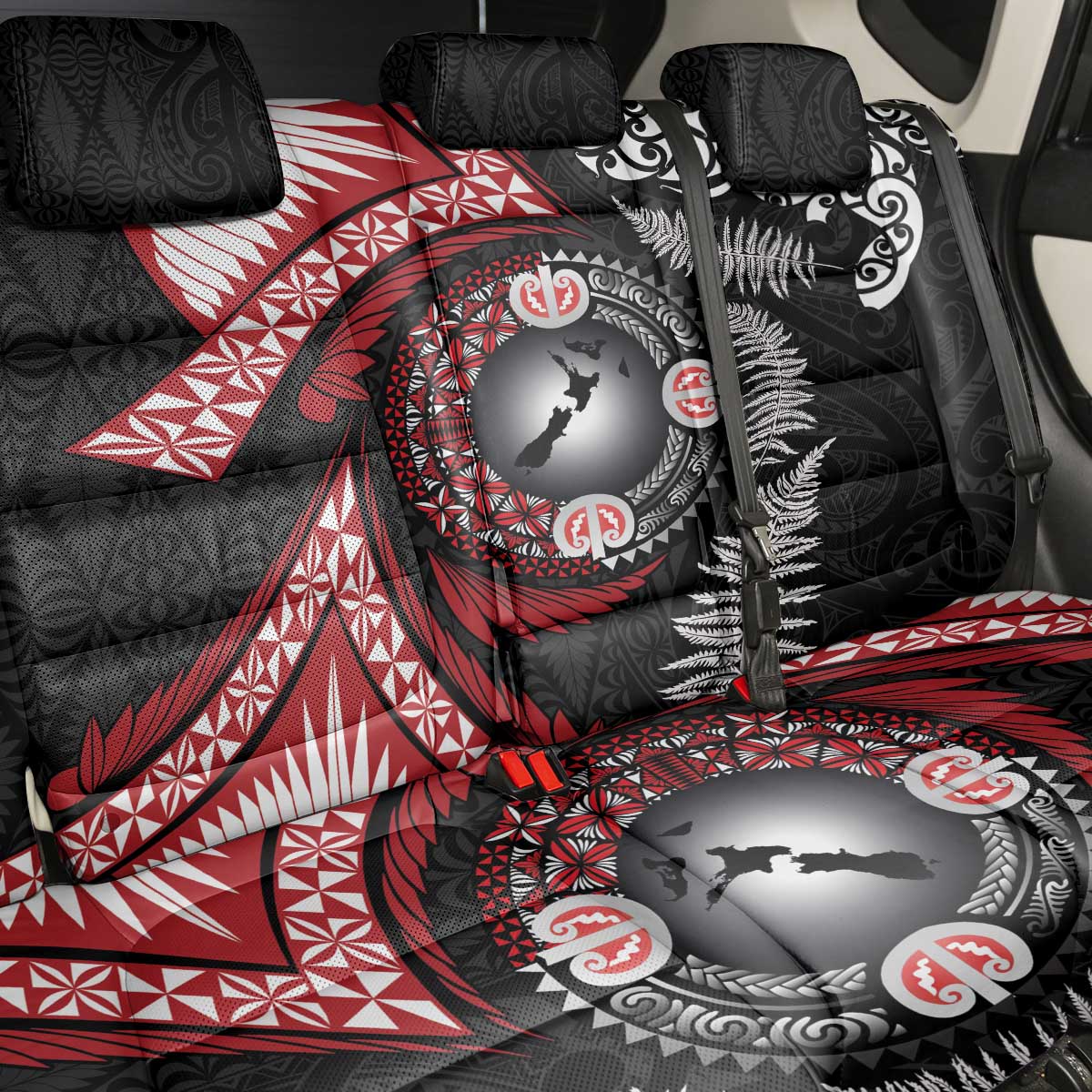 Tonga and New Zealand Together Back Car Seat Cover Ngatu Art Tribal Maori Tattoo and Silver Fern LT03 - Polynesian Pride