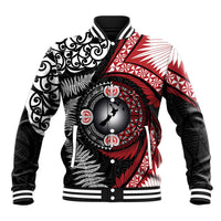 Tonga and New Zealand Together Baseball Jacket Ngatu Art Tribal Maori Tattoo and Silver Fern LT03 Unisex Black - Polynesian Pride