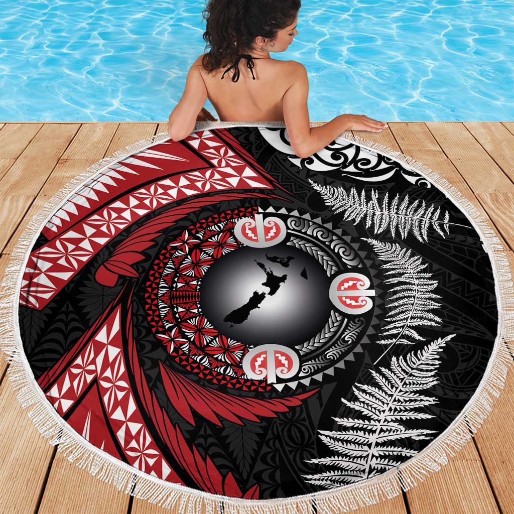 Tonga and New Zealand Together Beach Blanket Ngatu Art Tribal Maori Tattoo and Silver Fern LT03 - Polynesian Pride
