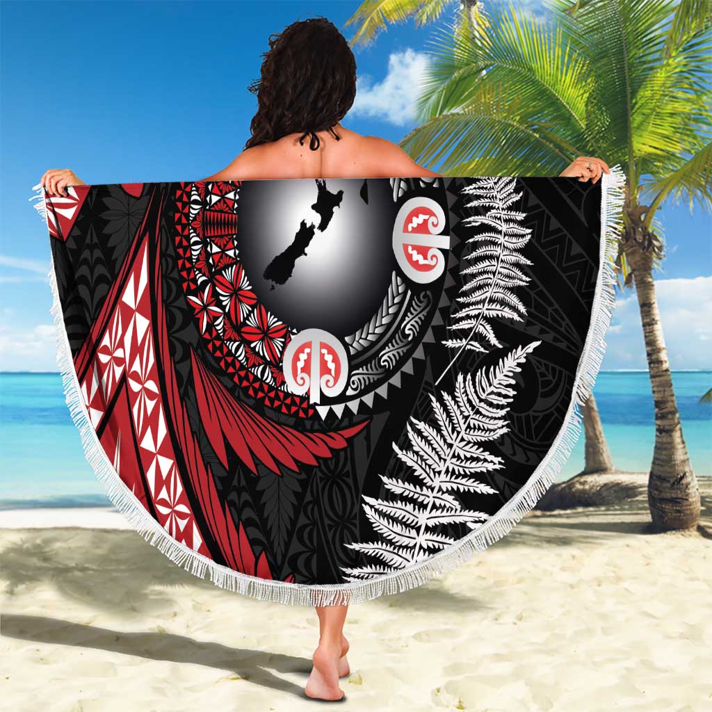 Tonga and New Zealand Together Beach Blanket Ngatu Art Tribal Maori Tattoo and Silver Fern LT03 - Polynesian Pride
