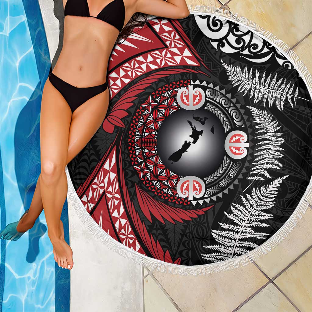 Tonga and New Zealand Together Beach Blanket Ngatu Art Tribal Maori Tattoo and Silver Fern LT03 - Polynesian Pride