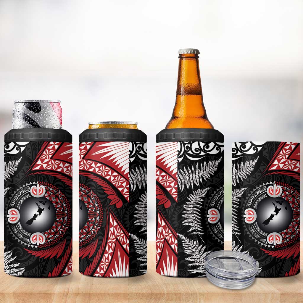 Tonga and New Zealand Together 4 in 1 Can Cooler Tumbler Ngatu Art Tribal-Maori Tattoo and Silver Fern LT03 - Polynesian Pride