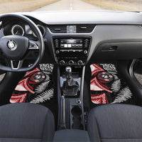 Tonga and New Zealand Together Car Mats Ngatu Art Tribal Maori Tattoo and Silver Fern LT03 Set 2pcs - Front Black - Polynesian Pride