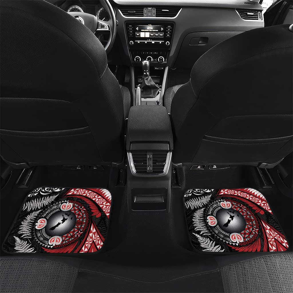 Tonga and New Zealand Together Car Mats Ngatu Art Tribal Maori Tattoo and Silver Fern LT03 Set 2pcs - Back Black - Polynesian Pride