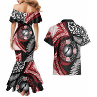 Tonga and New Zealand Together Couples Matching Mermaid Dress and Hawaiian Shirt Ngatu Art Tribal Maori Tattoo and Silver Fern LT03 - Polynesian Pride
