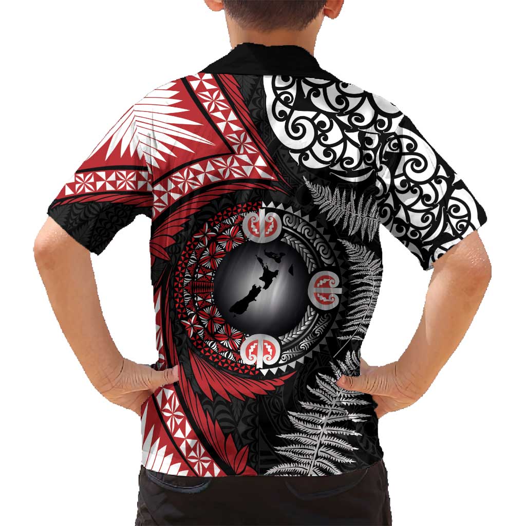 Tonga and New Zealand Together Family Matching Long Sleeve Bodycon Dress and Hawaiian Shirt Ngatu Art Tribal Maori Tattoo and Silver Fern LT03 - Polynesian Pride