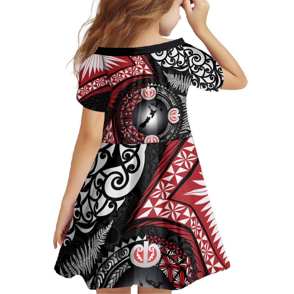 Tonga and New Zealand Together Family Matching Long Sleeve Bodycon Dress and Hawaiian Shirt Ngatu Art Tribal Maori Tattoo and Silver Fern LT03 - Polynesian Pride