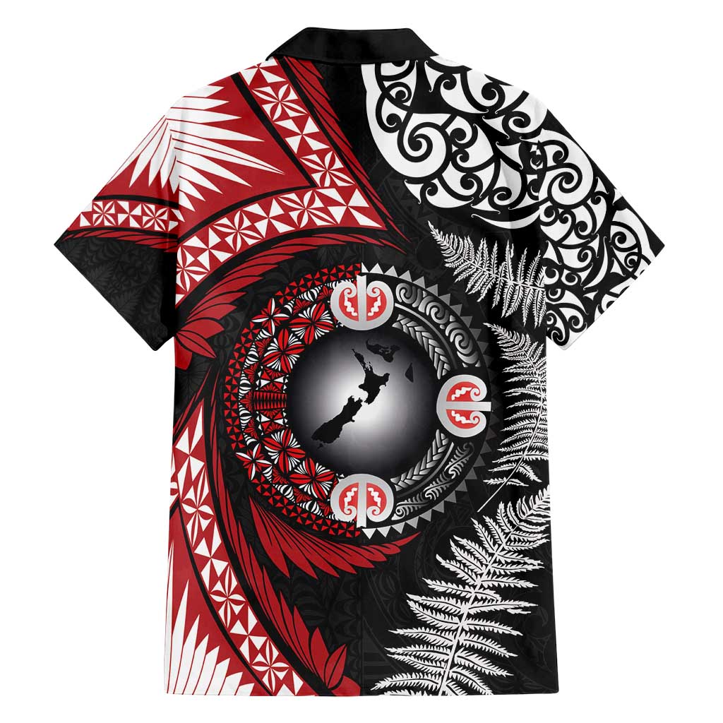Tonga and New Zealand Together Family Matching Off Shoulder Maxi Dress and Hawaiian Shirt Ngatu Art Tribal Maori Tattoo and Silver Fern LT03 - Polynesian Pride