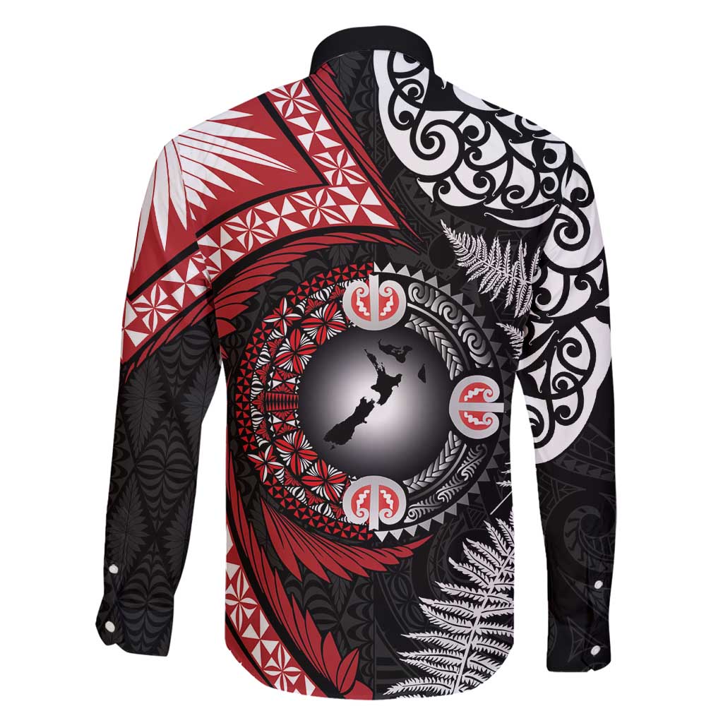 Tonga and New Zealand Together Family Matching Off Shoulder Maxi Dress and Hawaiian Shirt Ngatu Art Tribal Maori Tattoo and Silver Fern LT03 - Polynesian Pride