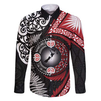 Tonga and New Zealand Together Family Matching Off Shoulder Short Dress and Hawaiian Shirt Ngatu Art Tribal Maori Tattoo and Silver Fern LT03 Dad's Shirt - Long Sleeve Black - Polynesian Pride