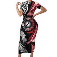 Tonga and New Zealand Together Family Matching Short Sleeve Bodycon Dress and Hawaiian Shirt Ngatu Art Tribal Maori Tattoo and Silver Fern LT03 Mom's Dress Black - Polynesian Pride