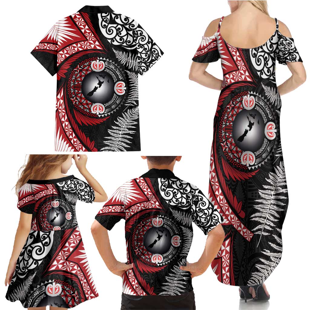 Tonga and New Zealand Together Family Matching Summer Maxi Dress and Hawaiian Shirt Ngatu Art Tribal Maori Tattoo and Silver Fern LT03 - Polynesian Pride