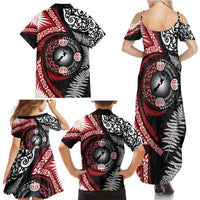 Tonga and New Zealand Together Family Matching Summer Maxi Dress and Hawaiian Shirt Ngatu Art Tribal Maori Tattoo and Silver Fern LT03 - Polynesian Pride