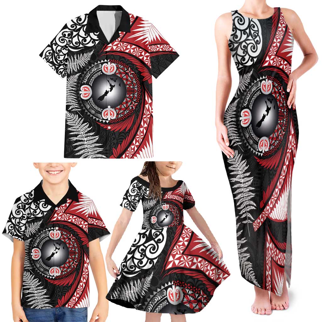 Tonga and New Zealand Together Family Matching Tank Maxi Dress and Hawaiian Shirt Ngatu Art Tribal Maori Tattoo and Silver Fern LT03 - Polynesian Pride