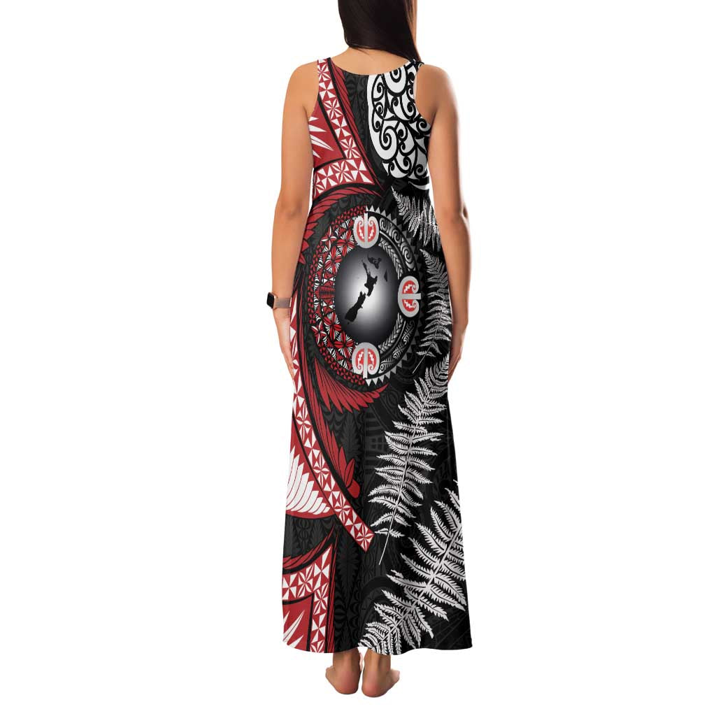 Tonga and New Zealand Together Family Matching Tank Maxi Dress and Hawaiian Shirt Ngatu Art Tribal Maori Tattoo and Silver Fern LT03 - Polynesian Pride