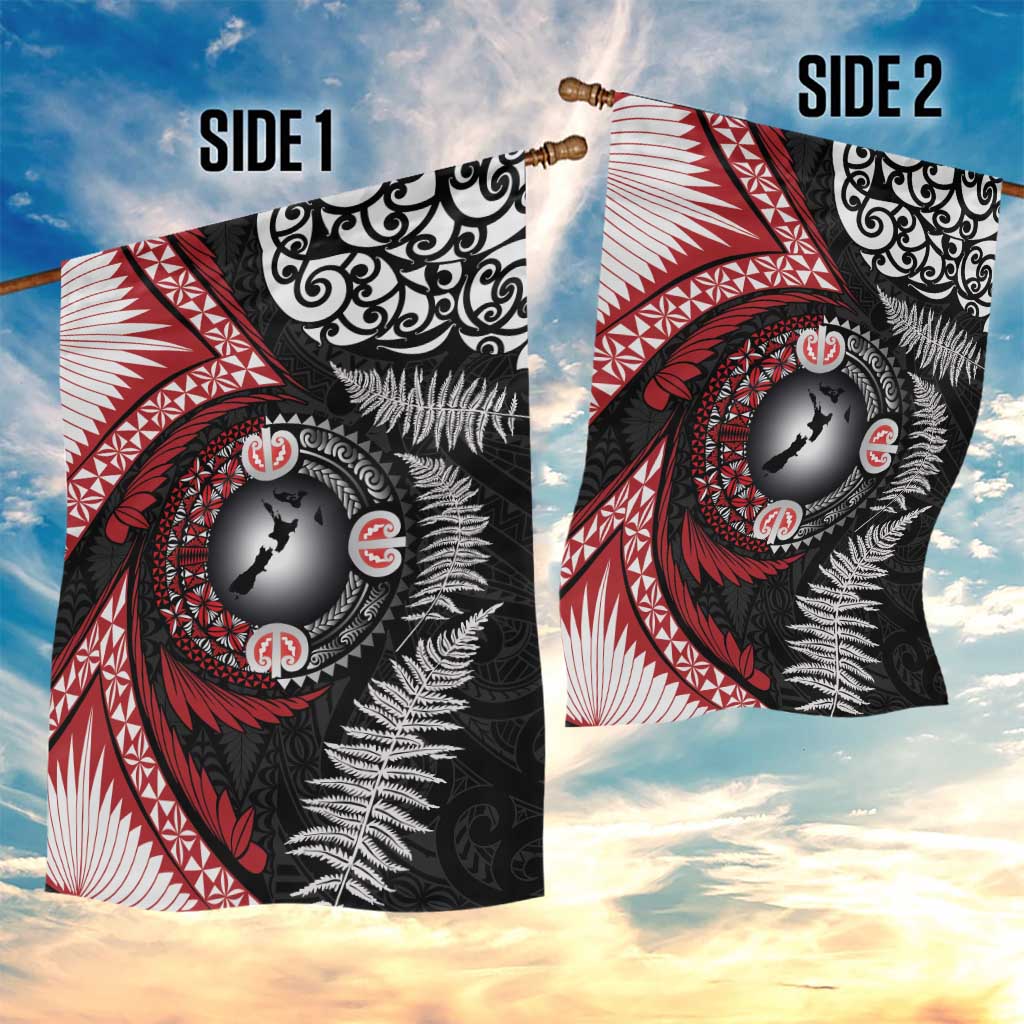 Tonga and New Zealand Together Garden Flag Ngatu Art Tribal Maori Tattoo and Silver Fern LT03 - Polynesian Pride