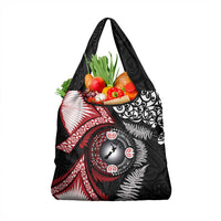 Tonga and New Zealand Together Grocery Bag Ngatu Art Tribal Maori Tattoo and Silver Fern LT03 1-pack One Size Black - Polynesian Pride