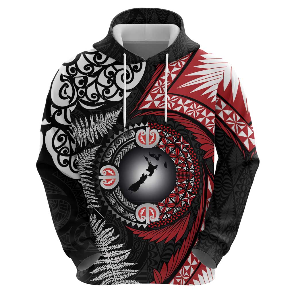 Tonga and New Zealand Together Hoodie Ngatu Art Tribal Maori Tattoo and Silver Fern LT03 - Polynesian Pride