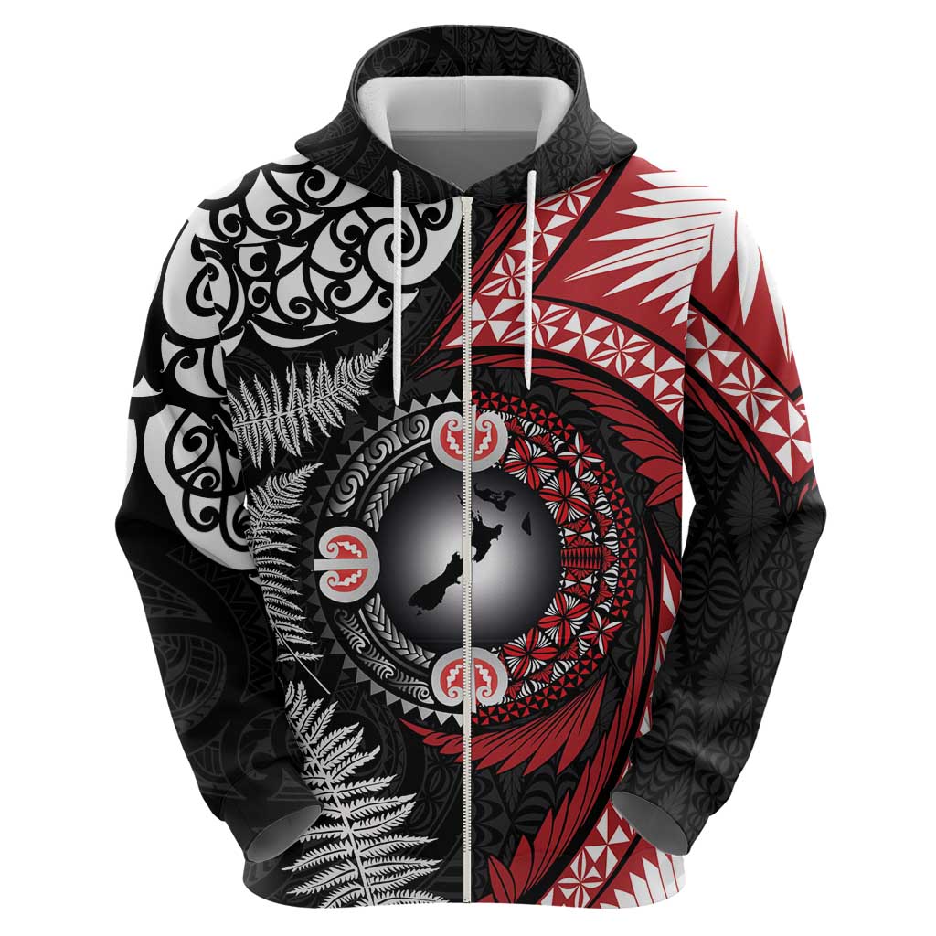 Tonga and New Zealand Together Hoodie Ngatu Art Tribal Maori Tattoo and Silver Fern LT03 - Polynesian Pride