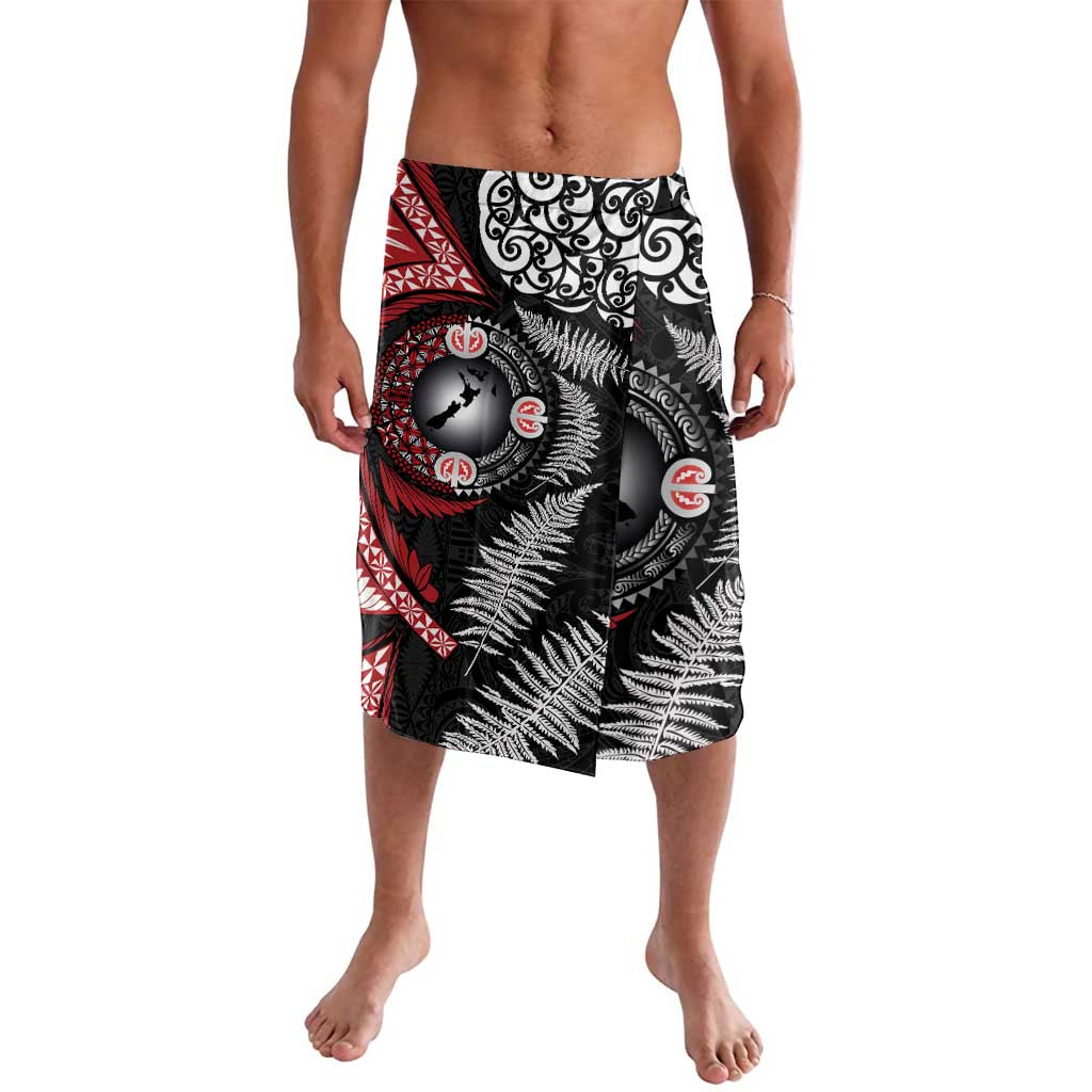 Tonga and New Zealand Together Lavalava Ngatu Art Tribal Maori Tattoo and Silver Fern LT03 Black - Polynesian Pride