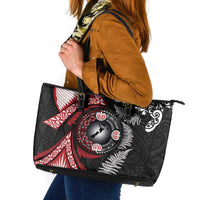 Tonga and New Zealand Together Leather Tote Bag Ngatu Art Tribal Maori Tattoo and Silver Fern LT03 Black - Polynesian Pride
