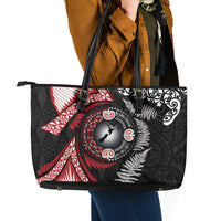 Tonga and New Zealand Together Leather Tote Bag Ngatu Art Tribal Maori Tattoo and Silver Fern LT03 - Polynesian Pride