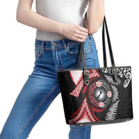 Tonga and New Zealand Together Leather Tote Bag Ngatu Art Tribal Maori Tattoo and Silver Fern LT03 - Polynesian Pride