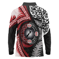 Tonga and New Zealand Together Long Sleeve Polo Shirt Ngatu Art Tribal Maori Tattoo and Silver Fern LT03 - Polynesian Pride