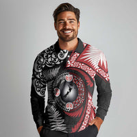 Tonga and New Zealand Together Long Sleeve Polo Shirt Ngatu Art Tribal Maori Tattoo and Silver Fern LT03 - Polynesian Pride