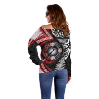 Tonga and New Zealand Together Off Shoulder Sweater Ngatu Art Tribal Maori Tattoo and Silver Fern LT03 - Polynesian Pride
