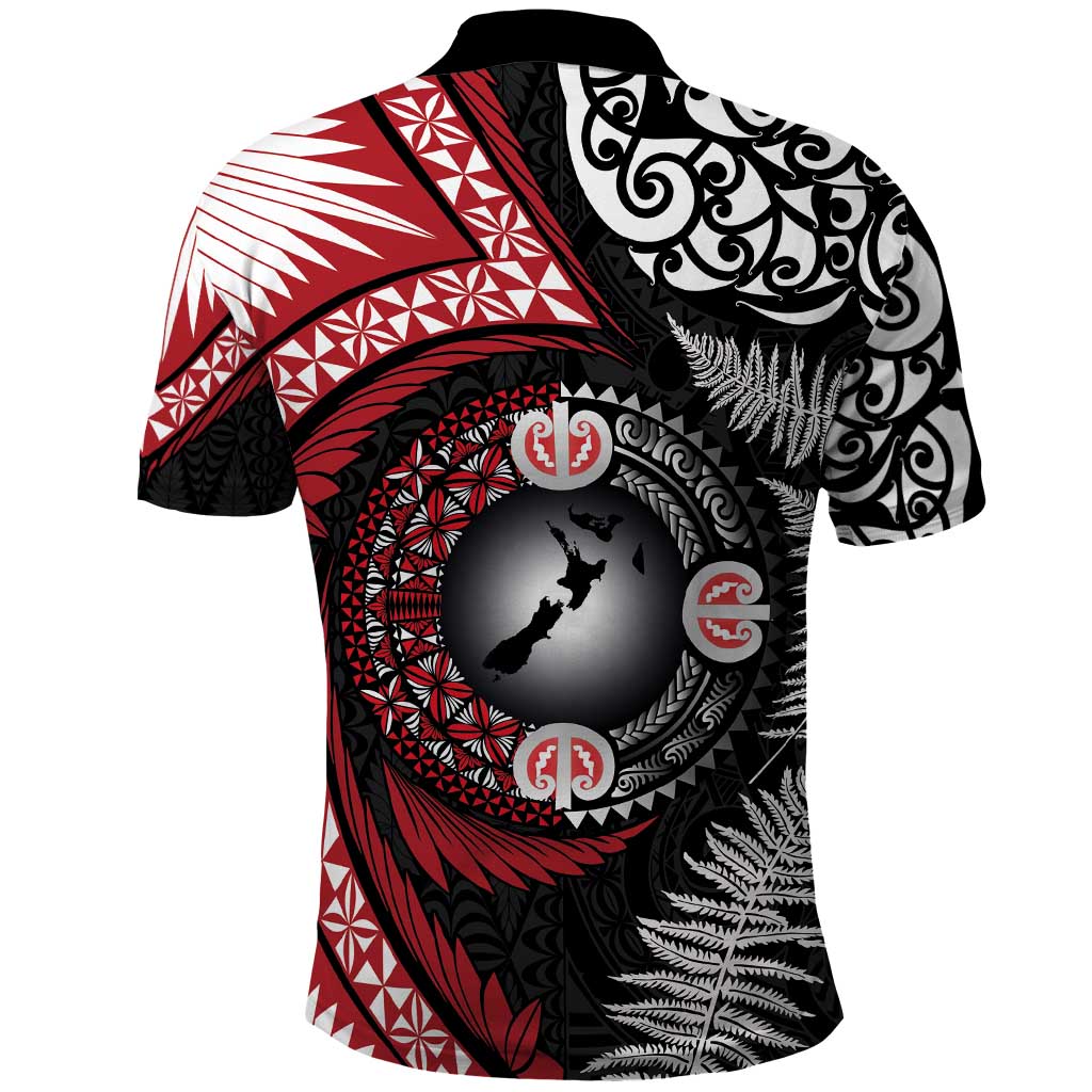 Tonga and New Zealand Together Polo Shirt Ngatu Art Tribal Maori Tattoo and Silver Fern LT03 - Polynesian Pride