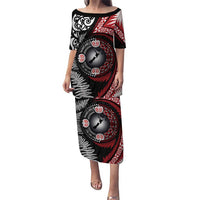 Tonga and New Zealand Together Puletasi Ngatu Art Tribal Maori Tattoo and Silver Fern LT03 Long Dress Black - Polynesian Pride