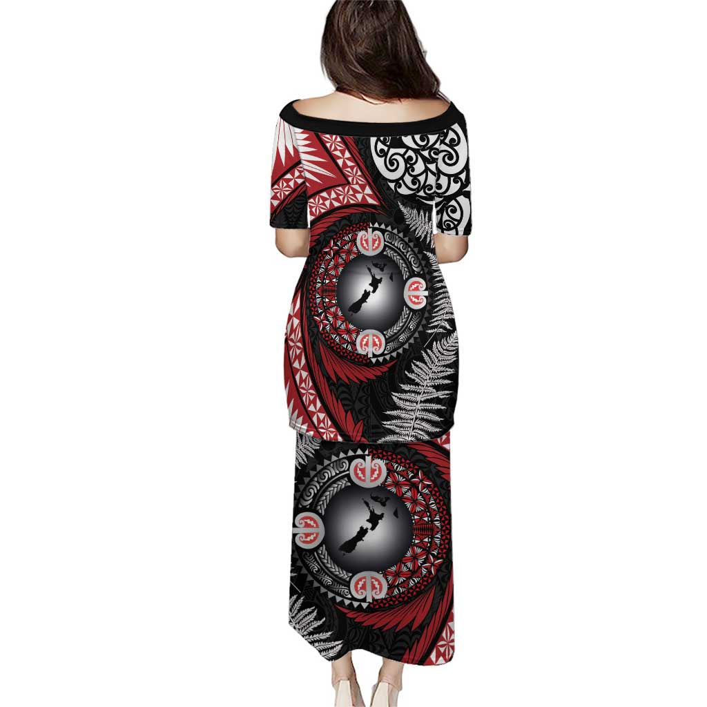 Tonga and New Zealand Together Puletasi Ngatu Art Tribal Maori Tattoo and Silver Fern LT03 - Polynesian Pride