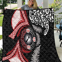 Tonga and New Zealand Together Quilt Ngatu Art Tribal Maori Tattoo and Silver Fern LT03 Black - Polynesian Pride