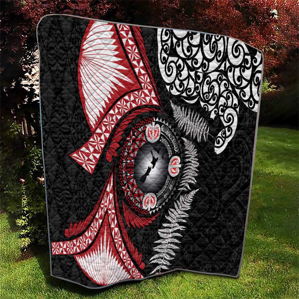 Tonga and New Zealand Together Quilt Ngatu Art Tribal Maori Tattoo and Silver Fern LT03 - Polynesian Pride