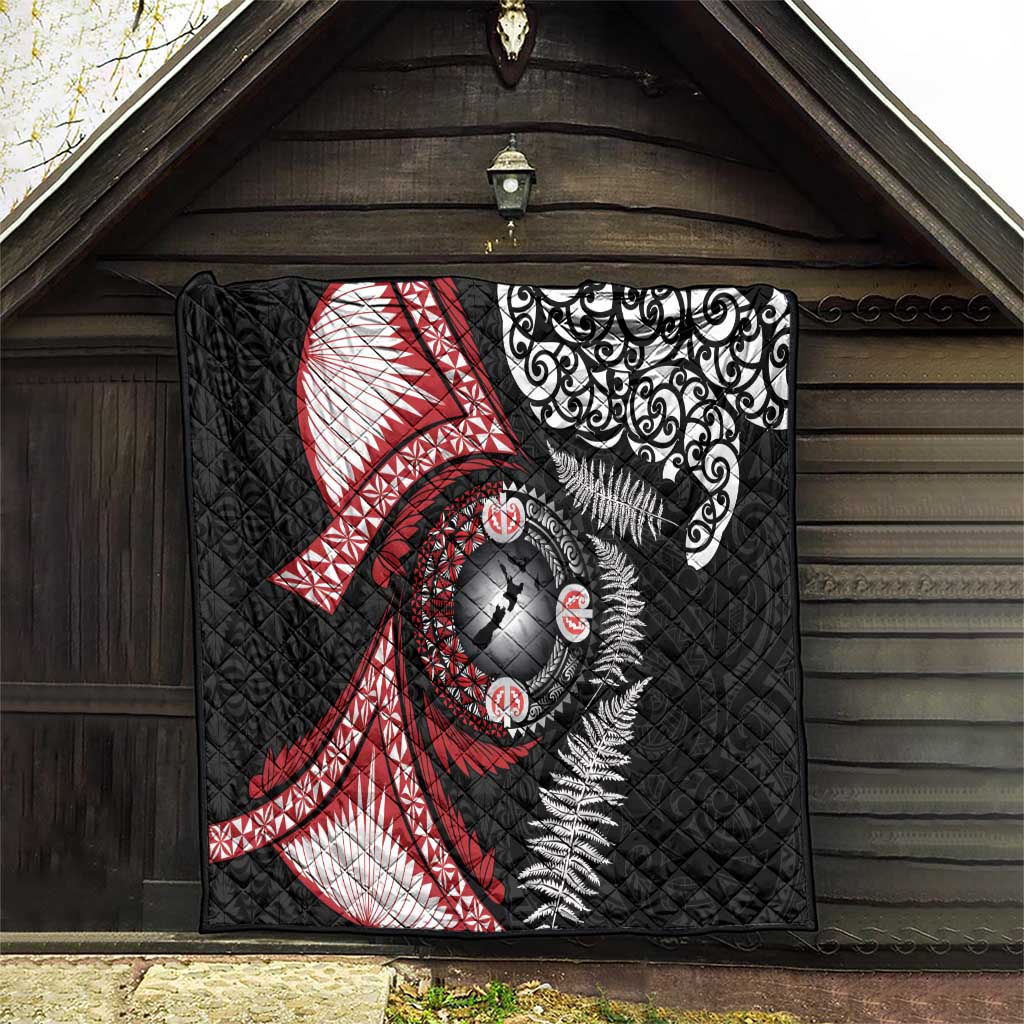 Tonga and New Zealand Together Quilt Ngatu Art Tribal Maori Tattoo and Silver Fern LT03 - Polynesian Pride
