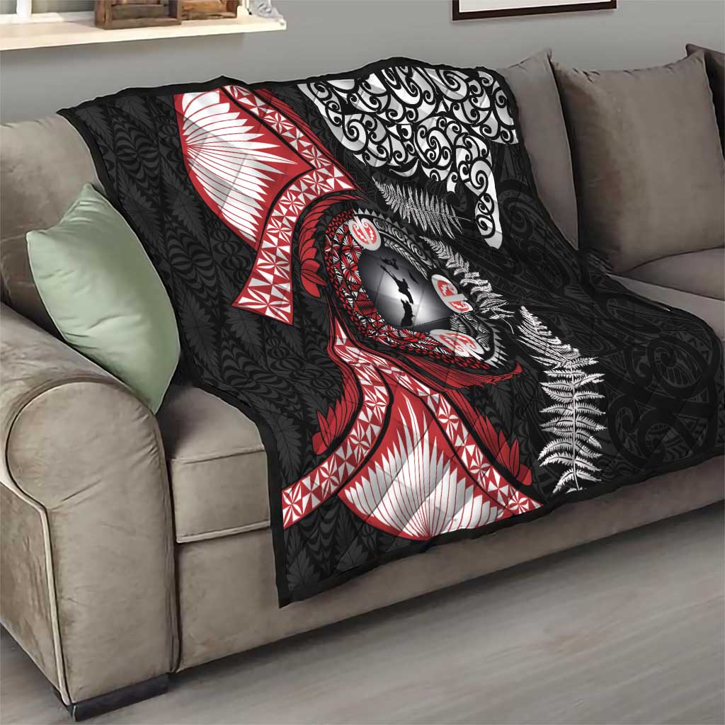 Tonga and New Zealand Together Quilt Ngatu Art Tribal Maori Tattoo and Silver Fern LT03 - Polynesian Pride
