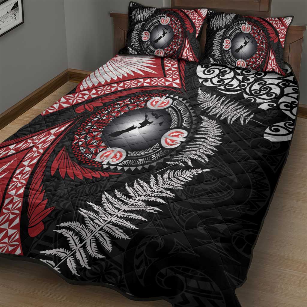Tonga and New Zealand Together Quilt Bed Set Ngatu Art Tribal Maori Tattoo and Silver Fern LT03 - Polynesian Pride