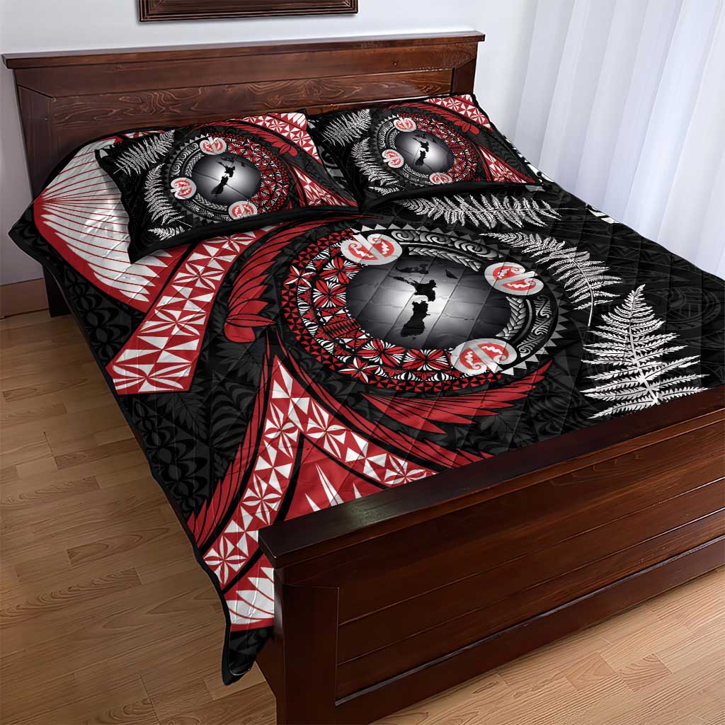 Tonga and New Zealand Together Quilt Bed Set Ngatu Art Tribal Maori Tattoo and Silver Fern LT03 - Polynesian Pride