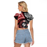Tonga and New Zealand Together Raglan Cropped T Shirt Ngatu Art Tribal Maori Tattoo and Silver Fern LT03 - Polynesian Pride