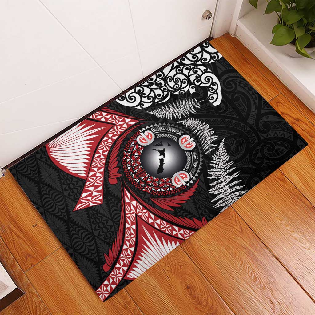 Tonga and New Zealand Together Rubber Doormat Ngatu Art Tribal Maori Tattoo and Silver Fern LT03 - Polynesian Pride