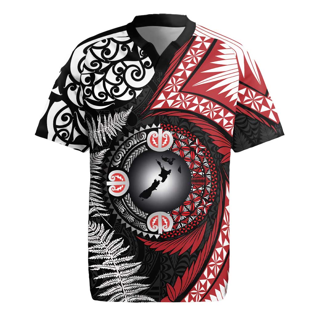 Tonga and New Zealand Together Rugby Jersey Ngatu Art Tribal Maori Tattoo and Silver Fern LT03 Black - Polynesian Pride