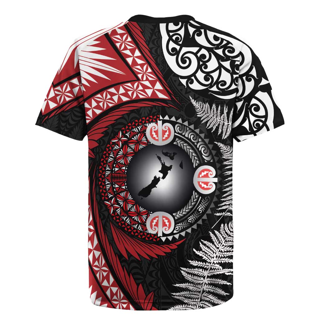 Tonga and New Zealand Together Rugby Jersey Ngatu Art Tribal Maori Tattoo and Silver Fern LT03 - Polynesian Pride