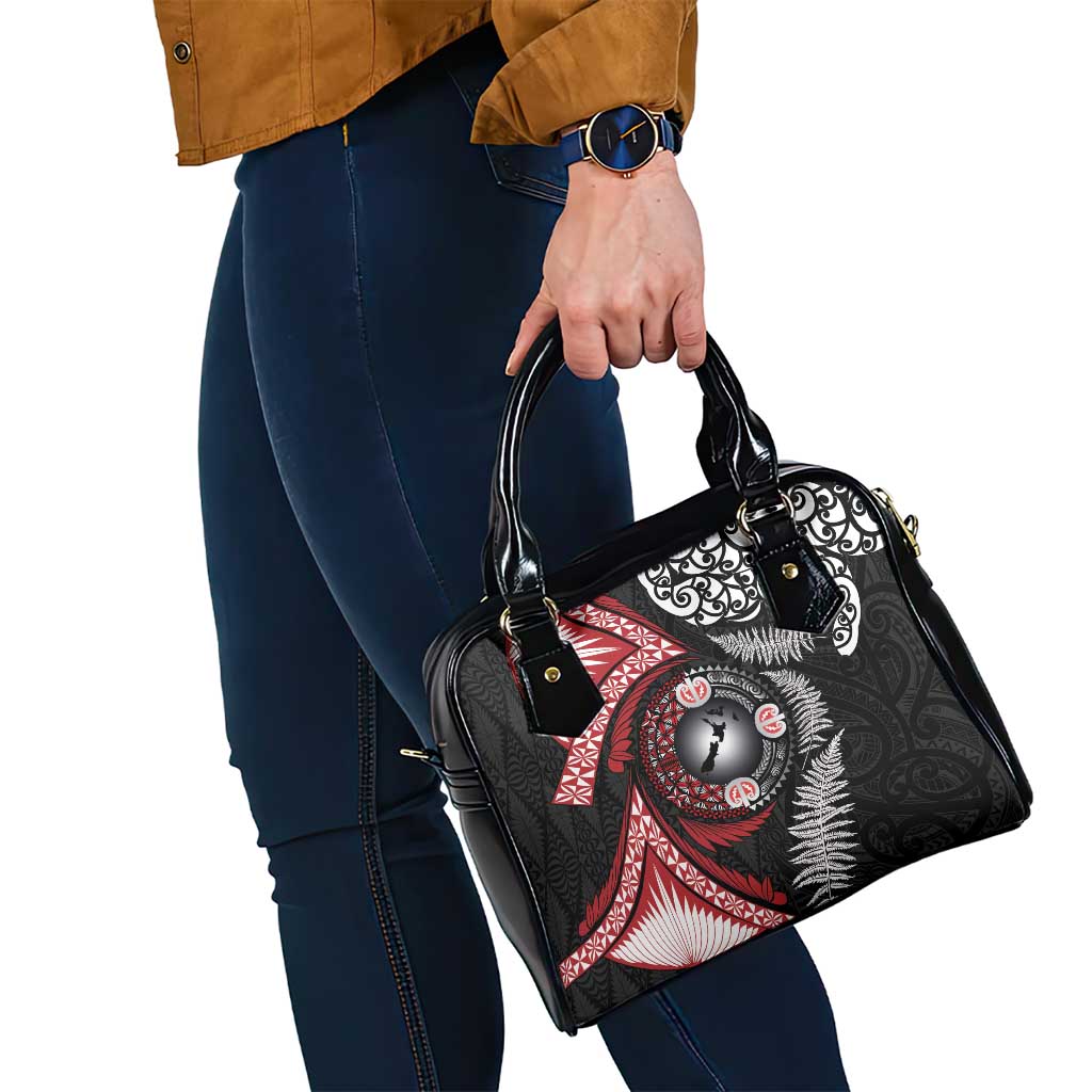 Tonga and New Zealand Together Shoulder Handbag Ngatu Art Tribal Maori Tattoo and Silver Fern LT03 - Polynesian Pride
