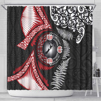 Tonga and New Zealand Together Shower Curtain Ngatu Art Tribal Maori Tattoo and Silver Fern LT03 - Polynesian Pride