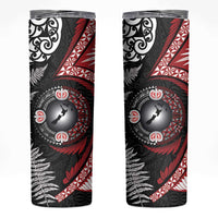Tonga and New Zealand Together Skinny Tumbler Ngatu Art Tribal-Maori Tattoo and Silver Fern LT03 Black - Polynesian Pride