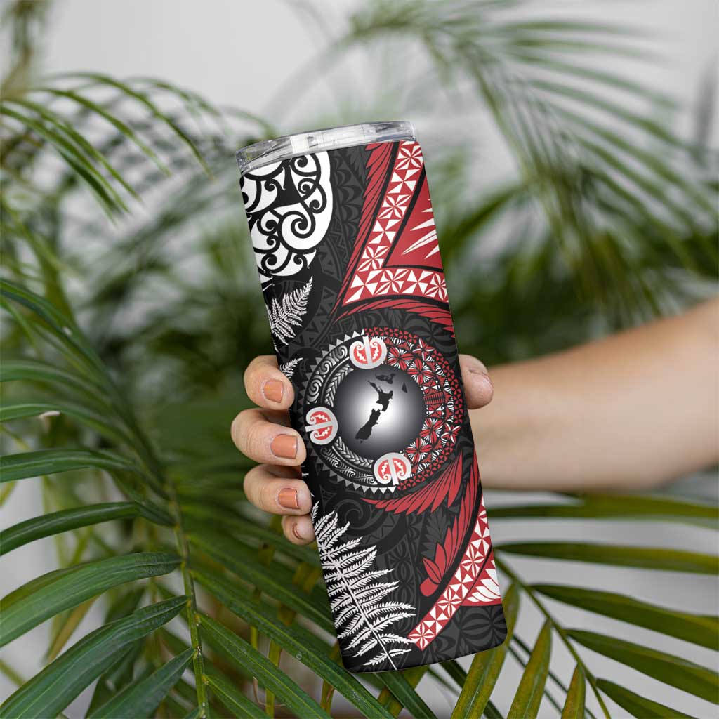 Tonga and New Zealand Together Skinny Tumbler Ngatu Art Tribal-Maori Tattoo and Silver Fern LT03 - Polynesian Pride